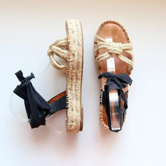 Madewell The Gwen Flat Platform Espadrille Ankle Tie Lace Up Jute Sandals 7.5