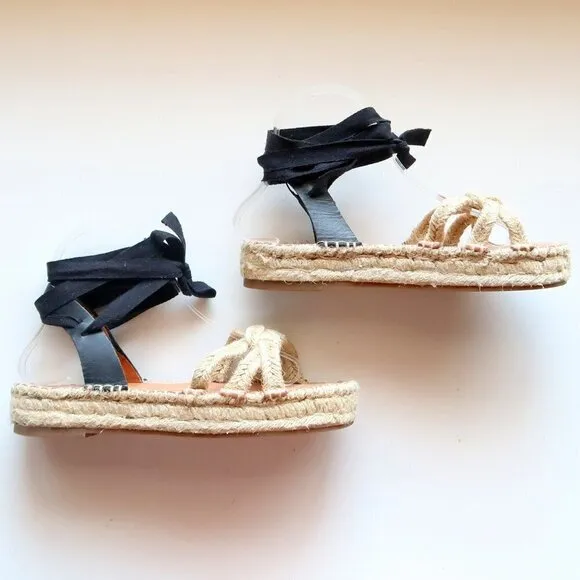 Madewell The Gwen Flat Platform Espadrille Ankle Tie Lace Up Jute Sandals 7.5