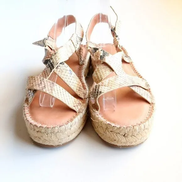 Madewell The Malia Platform Espadrille Sandal in Snake Embossed Beige Leather