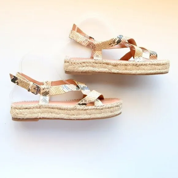 Madewell The Malia Platform Espadrille Sandal in Snake Embossed Beige Leather