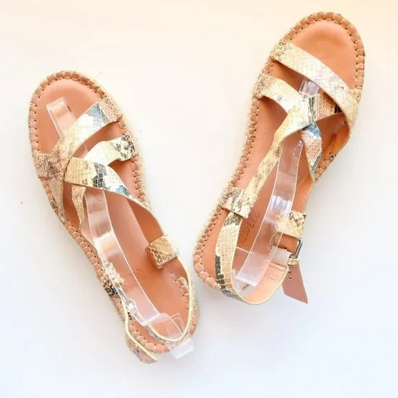 Madewell The Malia Platform Espadrille Sandal in Snake Embossed Beige Leather