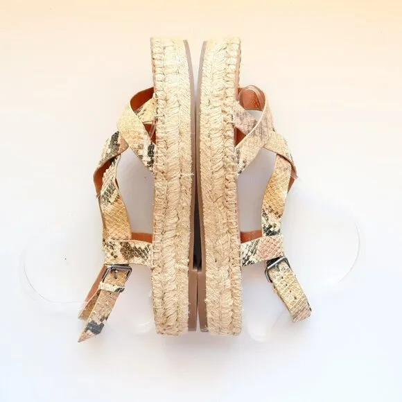 Madewell The Malia Platform Espadrille Sandal in Snake Embossed Beige Leather