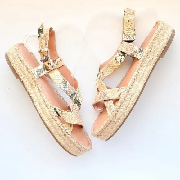 Madewell The Malia Platform Espadrille Sandal in Snake Embossed Beige Leather