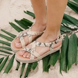 Madewell The Malia Platform Espadrille Sandal in Snake Embossed Beige Leather