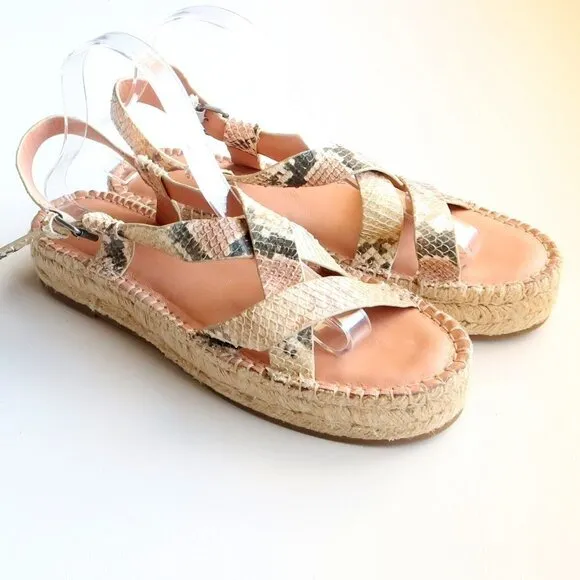 Madewell The Malia Platform Espadrille Sandal in Snake Embossed Beige Leather