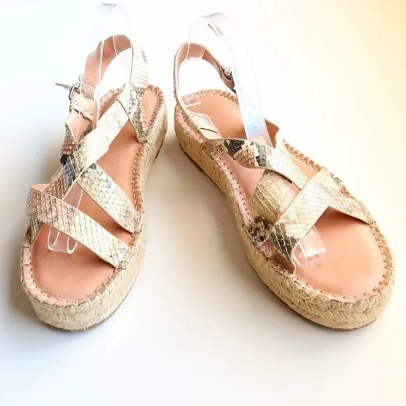 Madewell The Malia Platform Espadrille Sandal in Snake Embossed Beige Leather