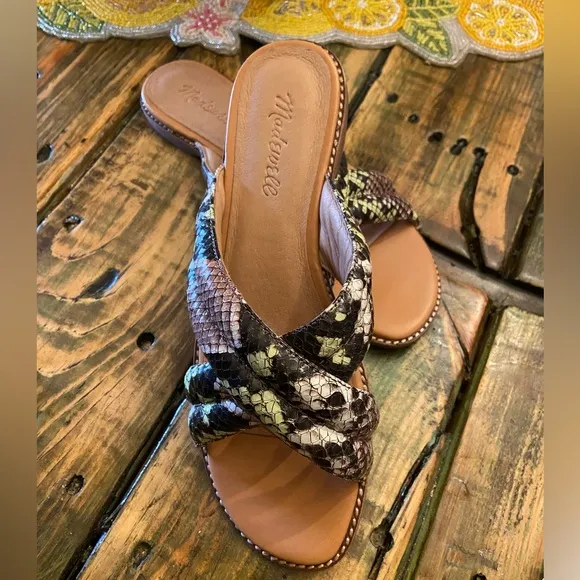 Madewell The Skyler Slide Sandal in Snake Embossed Leather