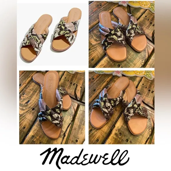 Madewell The Skyler Slide Sandal in Snake Embossed Leather