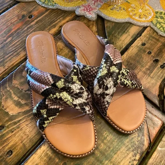Madewell The Skyler Slide Sandal in Snake Embossed Leather