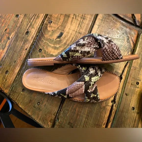 Madewell The Skyler Slide Sandal in Snake Embossed Leather