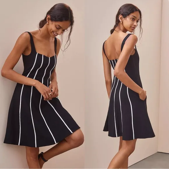 Maeve • Anthropologie Sweetheart Mini Dress black white fit &amp; flare sleeveless