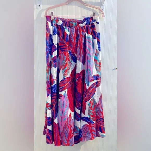Magaschoni 100% Linen Colorful Botanical Print Maxi Skirt Size S