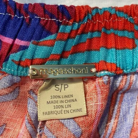Magaschoni 100% Linen Colorful Botanical Print Maxi Skirt Size S