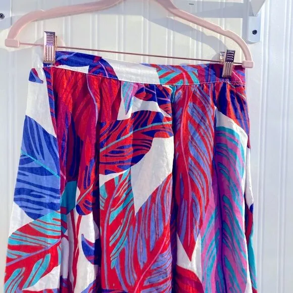 Magaschoni 100% Linen Colorful Botanical Print Maxi Skirt Size S