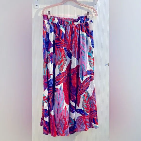 Magaschoni 100% Linen Colorful Botanical Print Maxi Skirt Size S