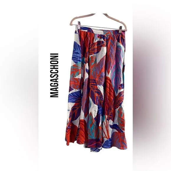 Magaschoni 100% Linen Colorful Botanical Print Maxi Skirt Size S