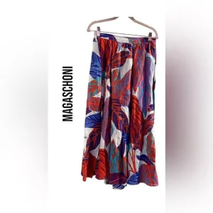 Magaschoni 100% Linen Colorful Botanical Print Maxi Skirt Size S