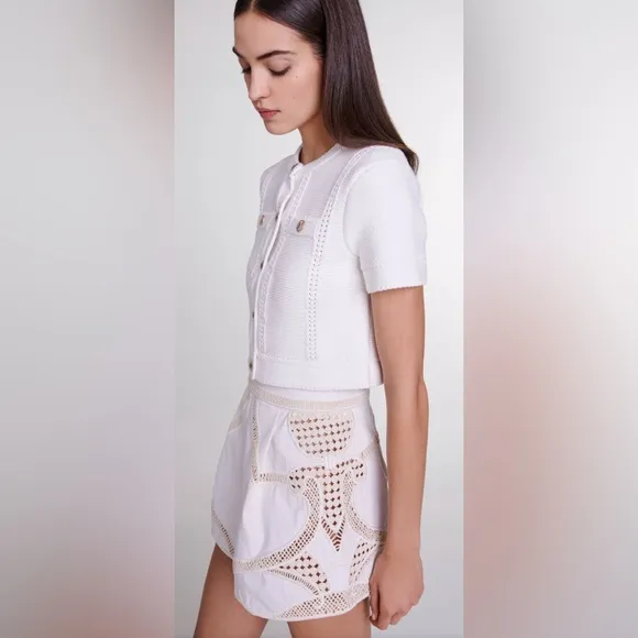 Maje Ecru Crochet Tulip Short. NWT Sz 36/S