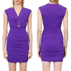 Maje Render Ruched Stretch-Jersey Bodycon Mini Dress Purple 36 NWT