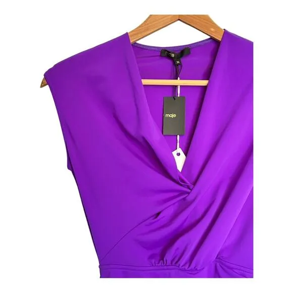 Maje Render Ruched Stretch-Jersey Bodycon Mini Dress Purple 36 NWT