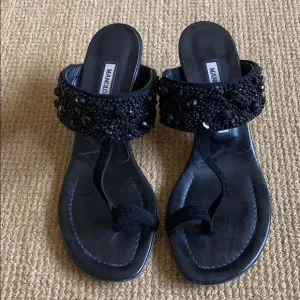 Manolo Blahnik black beaded sandals