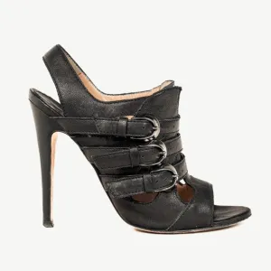 Manolo Blahnik Black Leather Buckled Gladiator Sandals