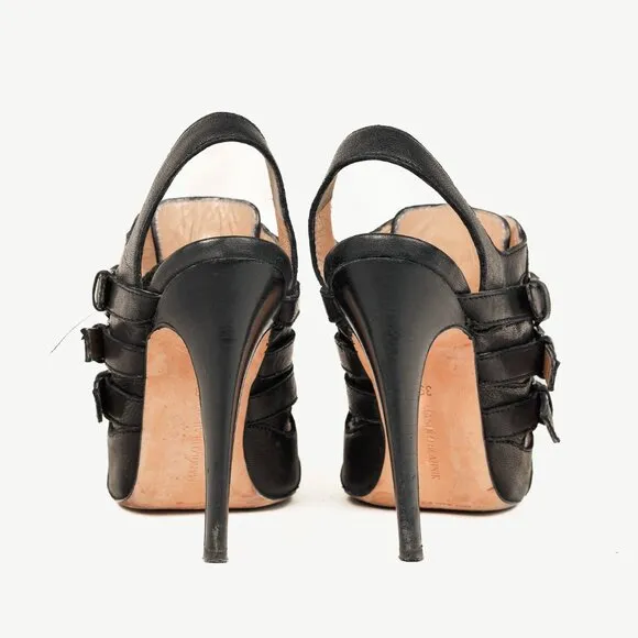 Manolo Blahnik Black Leather Buckled Gladiator Sandals
