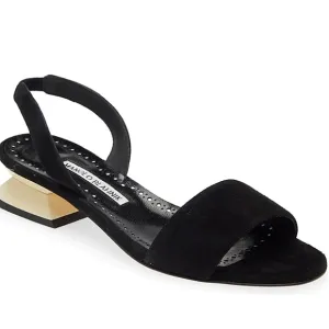 Manolo Blahnik EXCELLENT Paclessa Suede Sculpted Heels Slingback Sandals 37 7