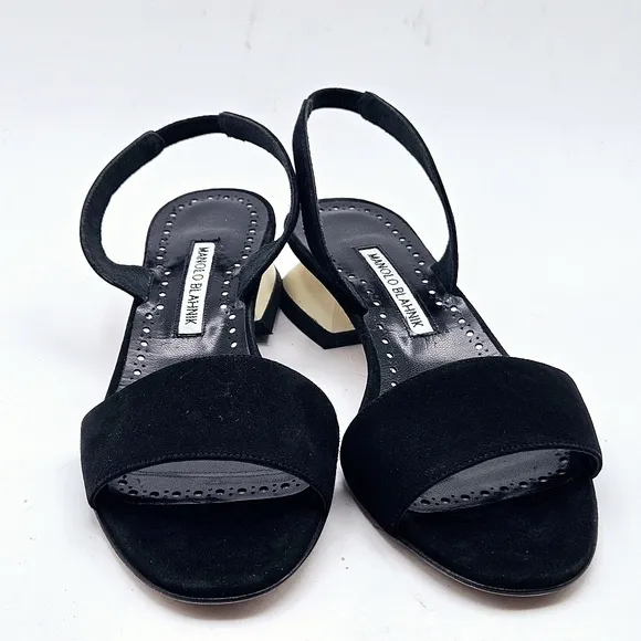 Manolo Blahnik EXCELLENT Paclessa Suede Sculpted Heels Slingback Sandals 37 7