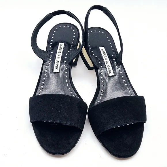 Manolo Blahnik EXCELLENT Paclessa Suede Sculpted Heels Slingback Sandals 37 7