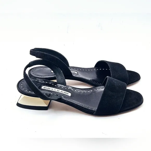 Manolo Blahnik EXCELLENT Paclessa Suede Sculpted Heels Slingback Sandals 37 7