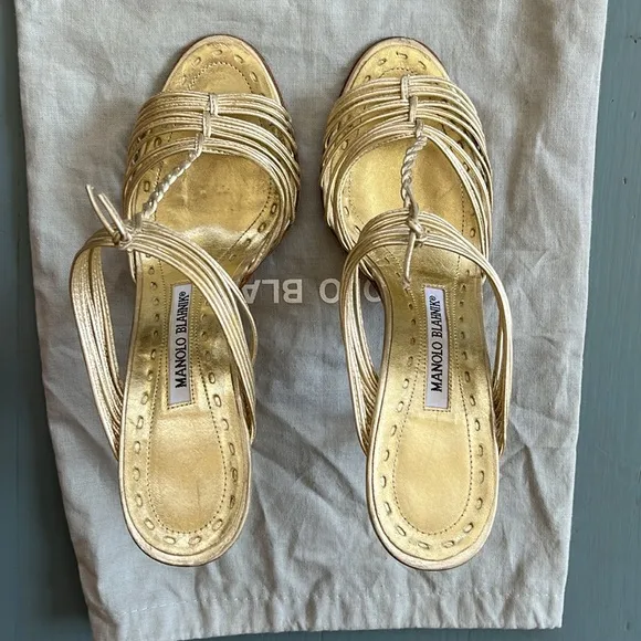 Manolo Blahnik Gold Strappy Women's Sandals