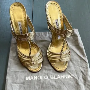 Manolo Blahnik Gold Strappy Women's Sandals