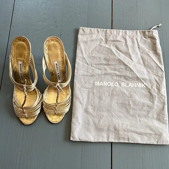 Manolo Blahnik Gold Strappy Women's Sandals