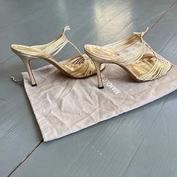 Manolo Blahnik Gold Strappy Women's Sandals