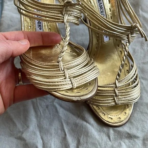 Manolo Blahnik Gold Strappy Women's Sandals