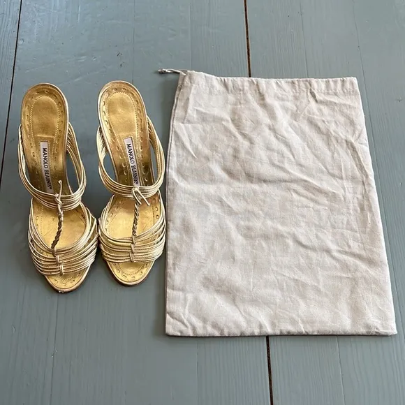 Manolo Blahnik Gold Strappy Women's Sandals