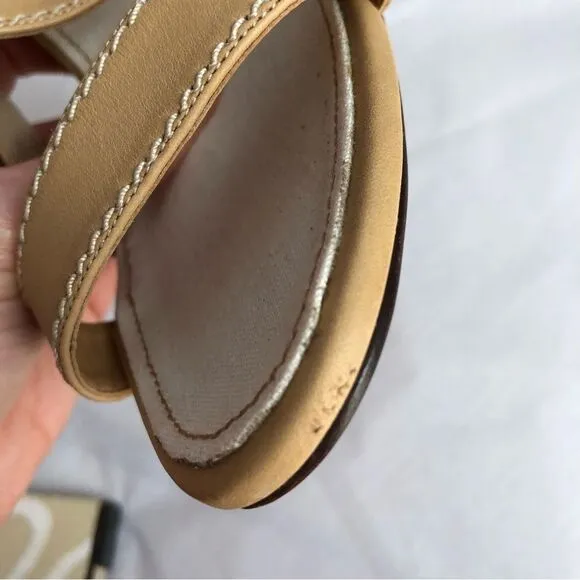 Manolo Blahnik Leather Canvas Strappy Wedge Sandals Sz 38.5 Sculpted Art Heel