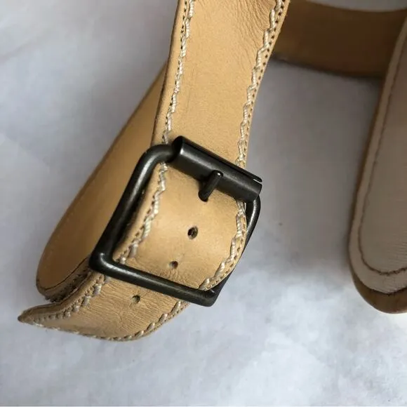 Manolo Blahnik Leather Canvas Strappy Wedge Sandals Sz 38.5 Sculpted Art Heel