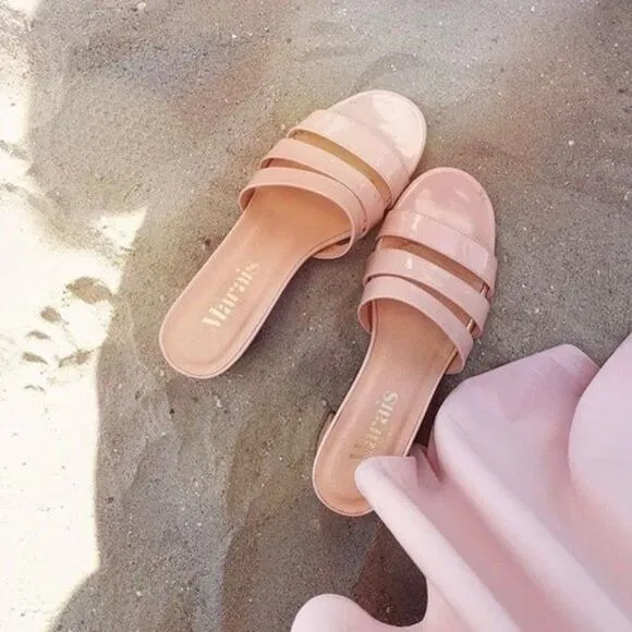Marais USA Jane Mule Blush Pink Vegan Patent Slide Sandals Size 7.5