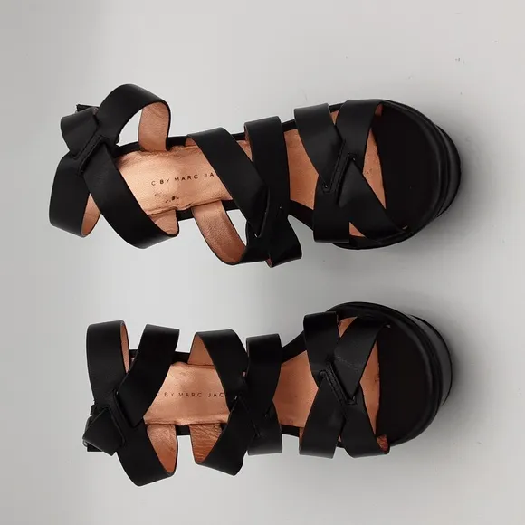 Marc by Marc Jacob leather pump sandals black ankle buckle closure event Y2K 38