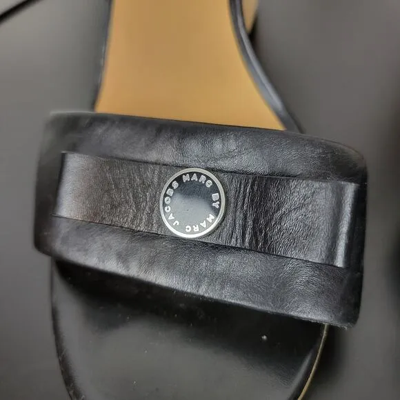 Marc by Marc Jacobs Logo Disc Womens Sandals Size 9 Black Cork Leather Wedge