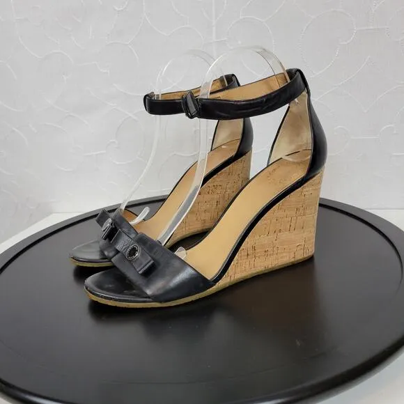 Marc by Marc Jacobs Logo Disc Womens Sandals Size 9 Black Cork Leather Wedge