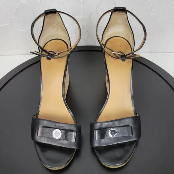 Marc by Marc Jacobs Logo Disc Womens Sandals Size 9 Black Cork Leather Wedge