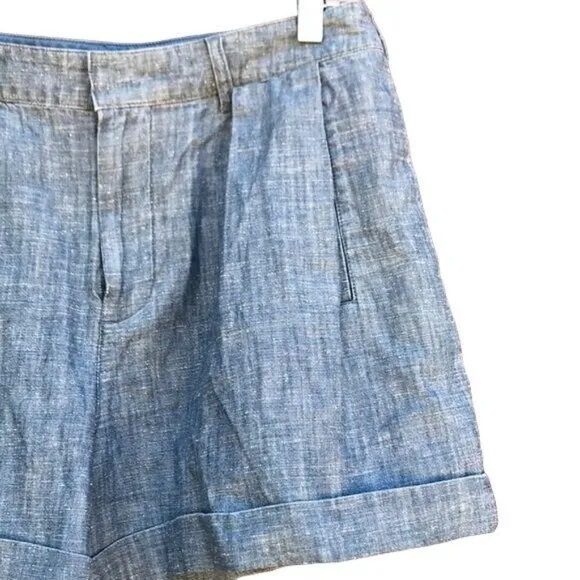 Marc Dark Corey Chambray Shorts Cuffed Pleated Andrew Dark Cotton Shorts Size 6