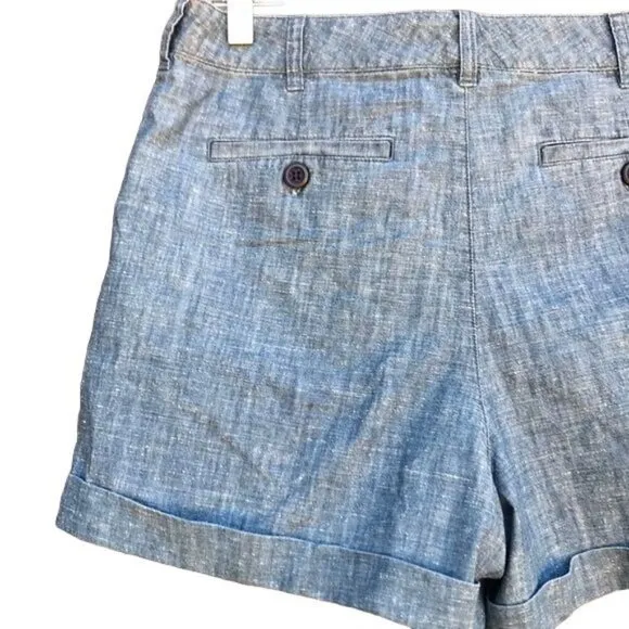 Marc Dark Corey Chambray Shorts Cuffed Pleated Andrew Dark Cotton Shorts Size 6