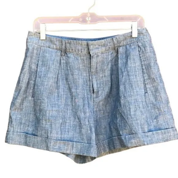 Marc Dark Corey Chambray Shorts Cuffed Pleated Andrew Dark Cotton Shorts Size 6
