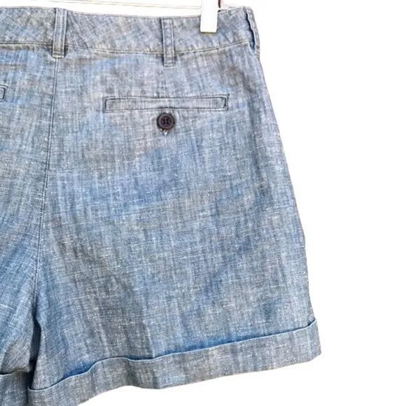 Marc Dark Corey Chambray Shorts Cuffed Pleated Andrew Dark Cotton Shorts Size 6