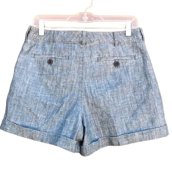 Marc Dark Corey Chambray Shorts Cuffed Pleated Andrew Dark Cotton Shorts Size 6