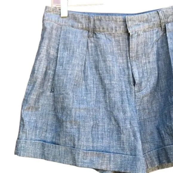 Marc Dark Corey Chambray Shorts Cuffed Pleated Andrew Dark Cotton Shorts Size 6